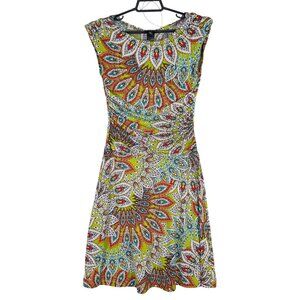 Womens Enfocus Multicolor Paisley Ruched Sleeveless Dress Polyester Stretch 6